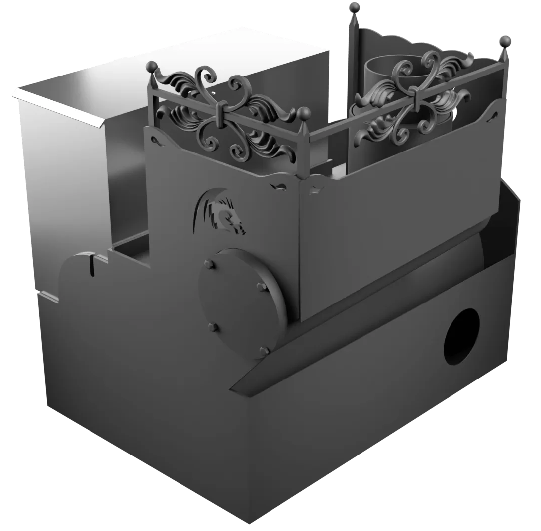 Печь Горыныч 3, каменка с левой стороны, большая дверь со стеклом, система воздушного отопления фото в Уфе