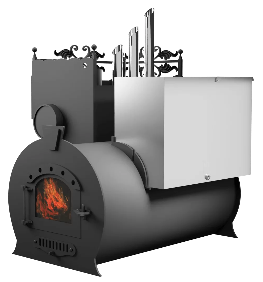 Печь Горыныч 3, каменка закрытая с парогенератором с левой стороны, малая дверь со стеклом фото в Уфе