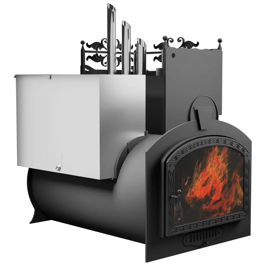 Печь Горыныч 3, каменка закрытая с правой стороны, большая дверь со стеклом фото в Уфе