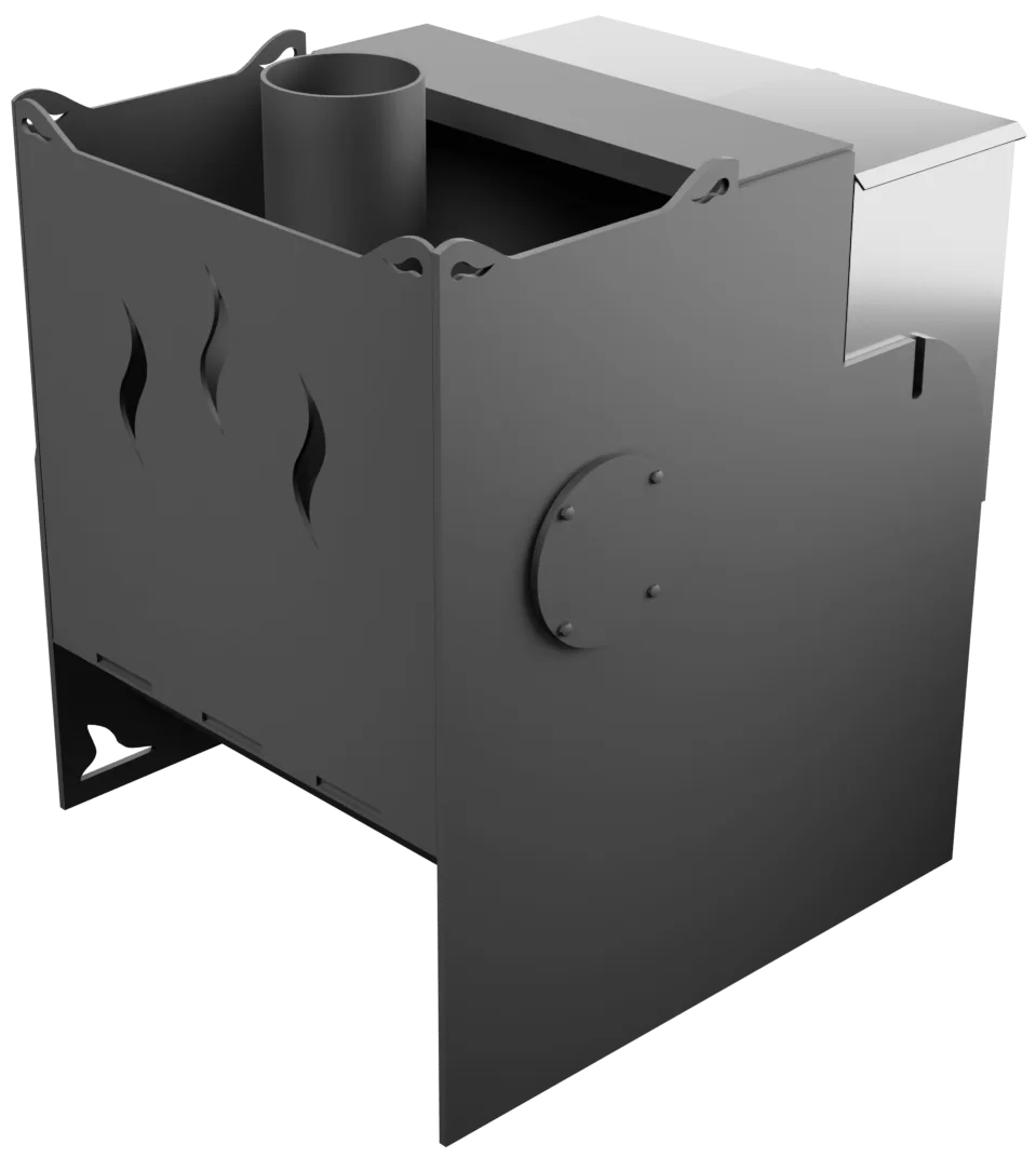 Печь Горыныч Мини, каменка с правой стороны, средняя дверь со стеклом фото в Уфе