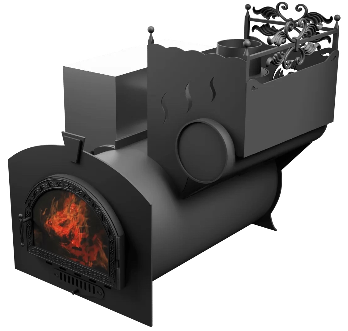 Печь Горыныч 3, каменка с правой стороны, средняя дверь со стеклом фото в Уфе