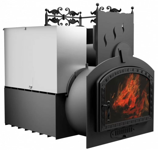 Печь Горыныч 3 с конвекцией, каменка с правой стороны, большая дверь со стеклом фото в Уфе