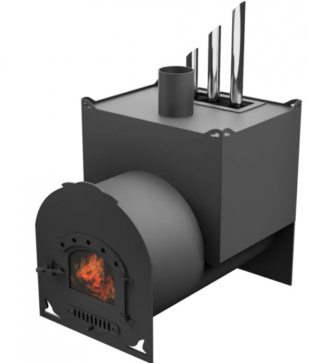 Печь Горыныч Мини, двойная каменка закрытая с парогенератором, малая дверь со стеклом фото в Уфе